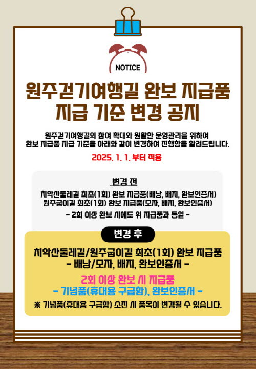 완보지급품 지급기준변경 공지